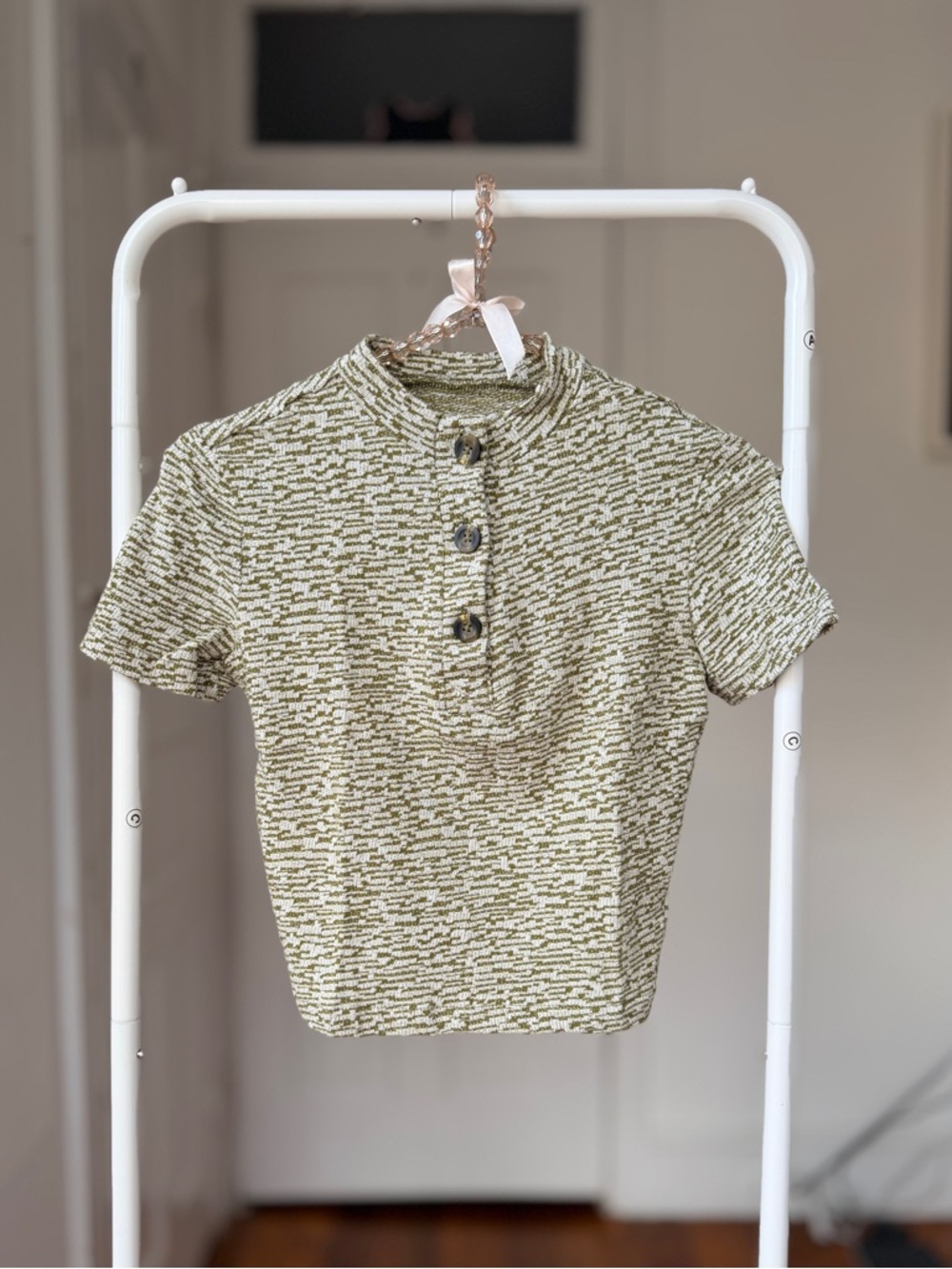 Urban Outfitters 100% cotton green knit short sleeve green sweater button top